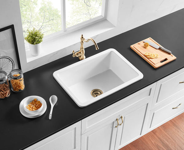 SINGLE BOWL FIRECLAY UNDERMOUNT KITCHEN SINK GLOSS WHITE 677MM/810MM