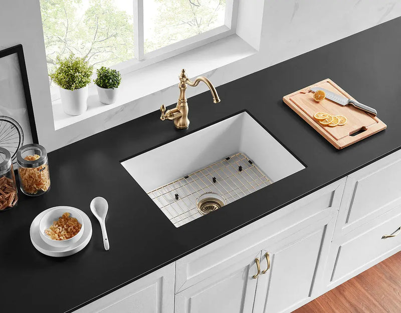 SINGLE BOWL FIRECLAY UNDERMOUNT KITCHEN SINK GLOSS WHITE 677MM/810MM CETO