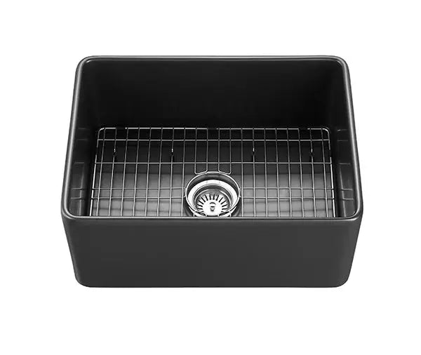 SINGLE BOWL FIRECLAY KITCHEN SINK MATTE BLACK/GLOSS WHITE 660MM CETO