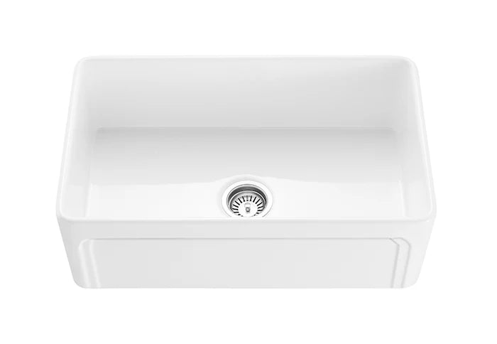 SINGLE BOWL FIRECLAY KITCHEN SINK GLOSS WHITE/MATTE BLACK 758MM