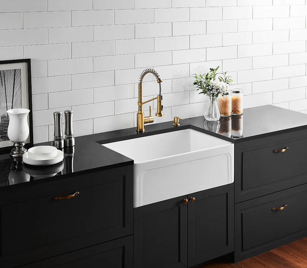 SINGLE BOWL FIRECLAY KITCHEN SINK GLOSS WHITE/MATTE BLACK 758MM