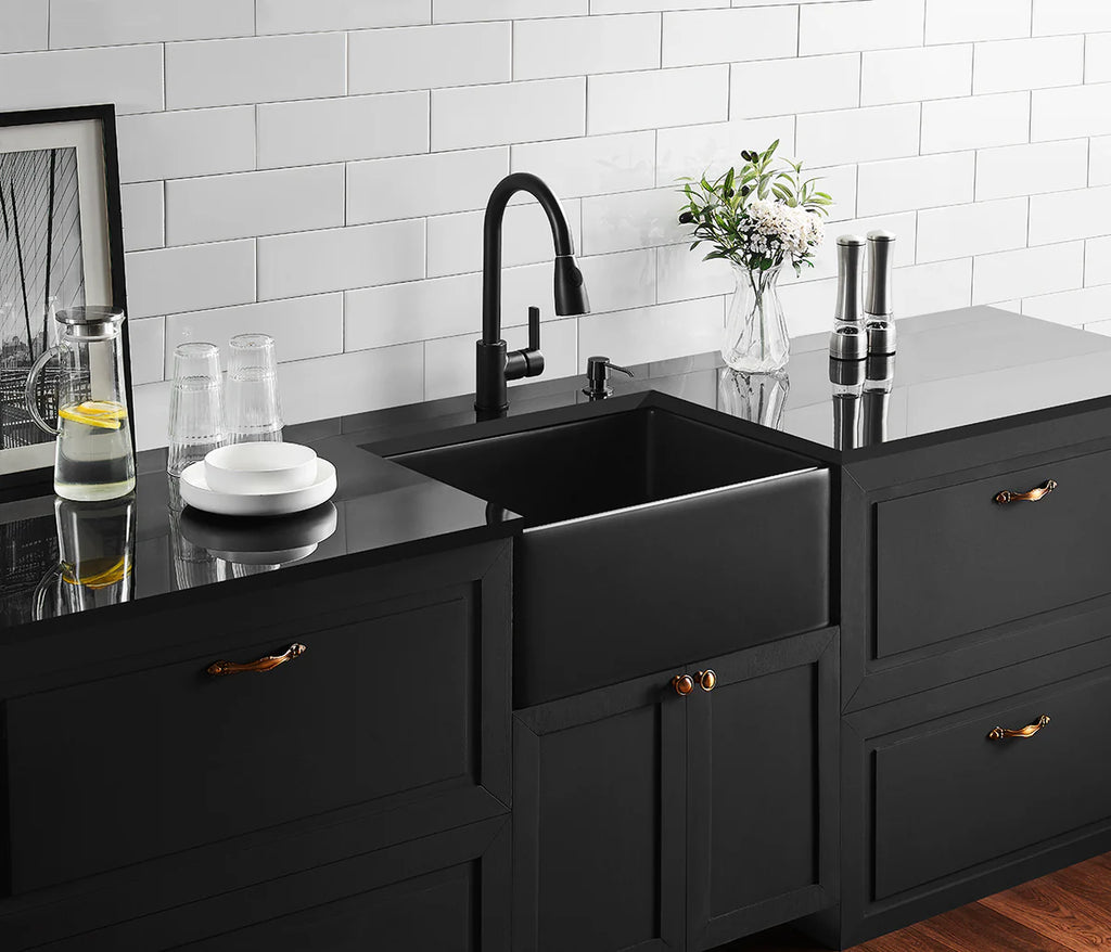 SINGLE BOWL FIRECLAY KITCHEN SINK MATTE BLACK/GLOSS WHITE 660MM