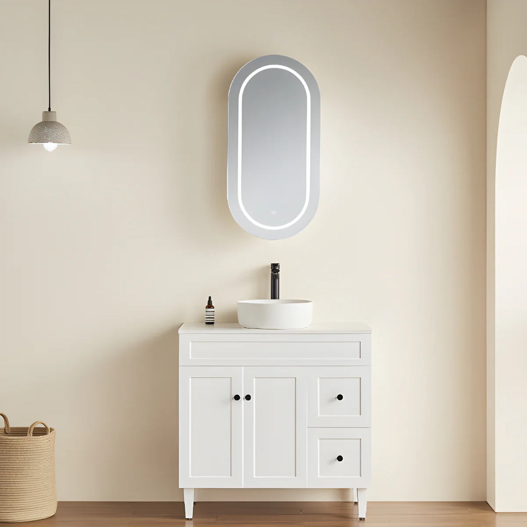 OLIVIA LED MIRROR SHAVING CABINET MATTE WHITE/MATTE BLACK 450X900MM