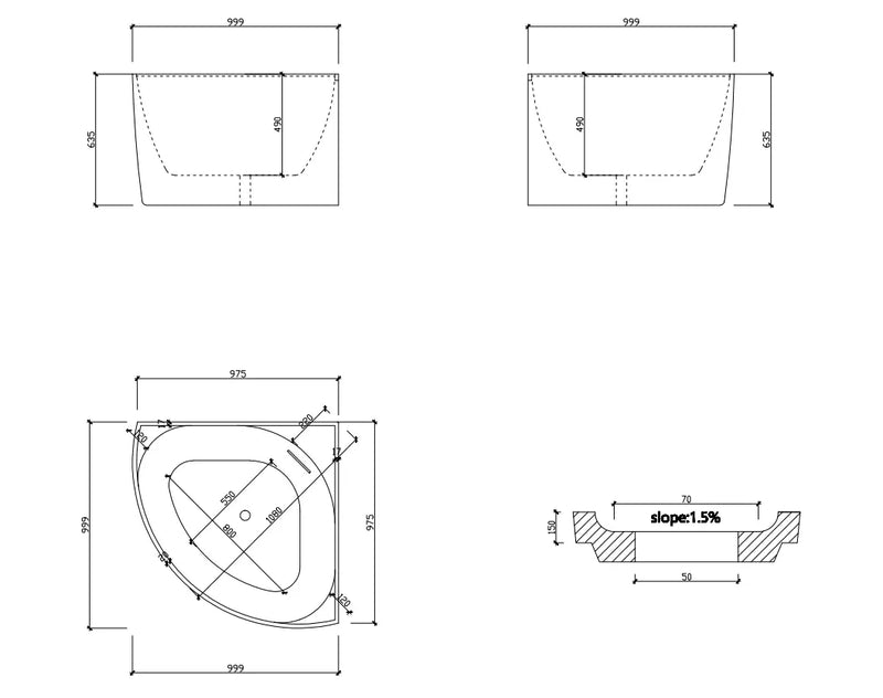 Bella Corner Bath Gloss White 1000mm - FIL Kitchen Bathroom