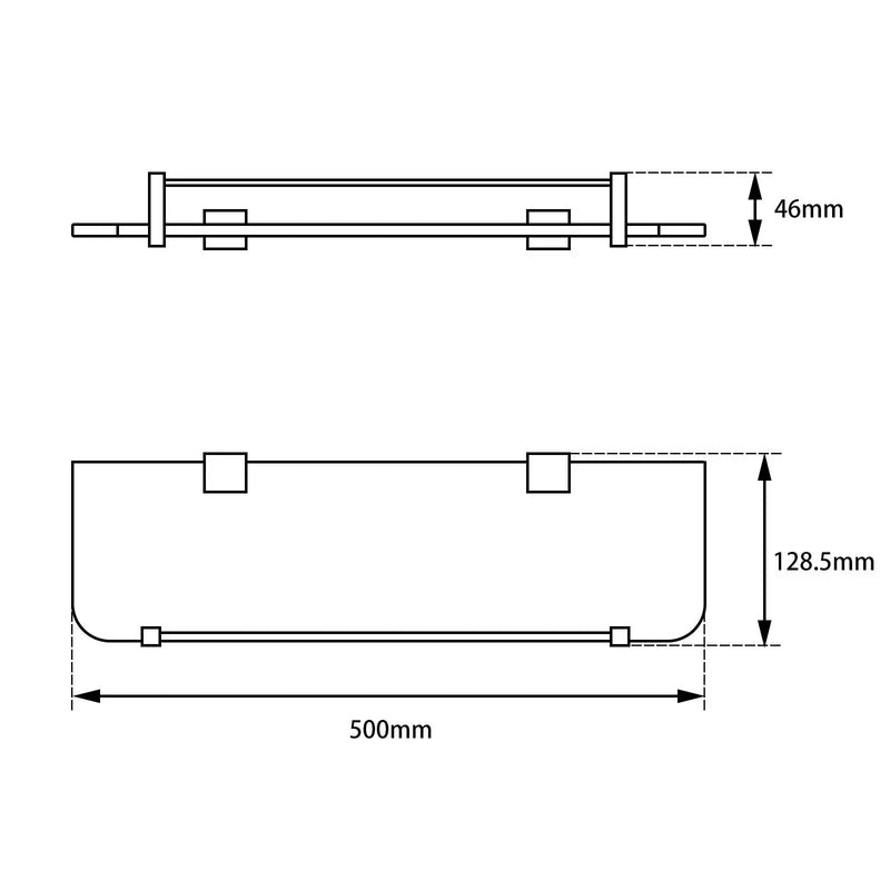 BLAZE Chrome/Black Glass Shelf Holder 500mm FIL Kitchen Bathroom