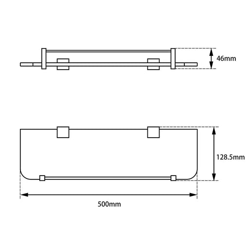 BLAZE Chrome/Black Glass Shelf Holder 500mm FIL Kitchen Bathroom