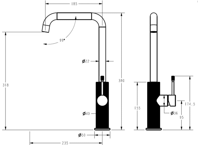 IKON Linie Squareneck Sink Mixer Matt Black - FIL Kitchen Bathroom