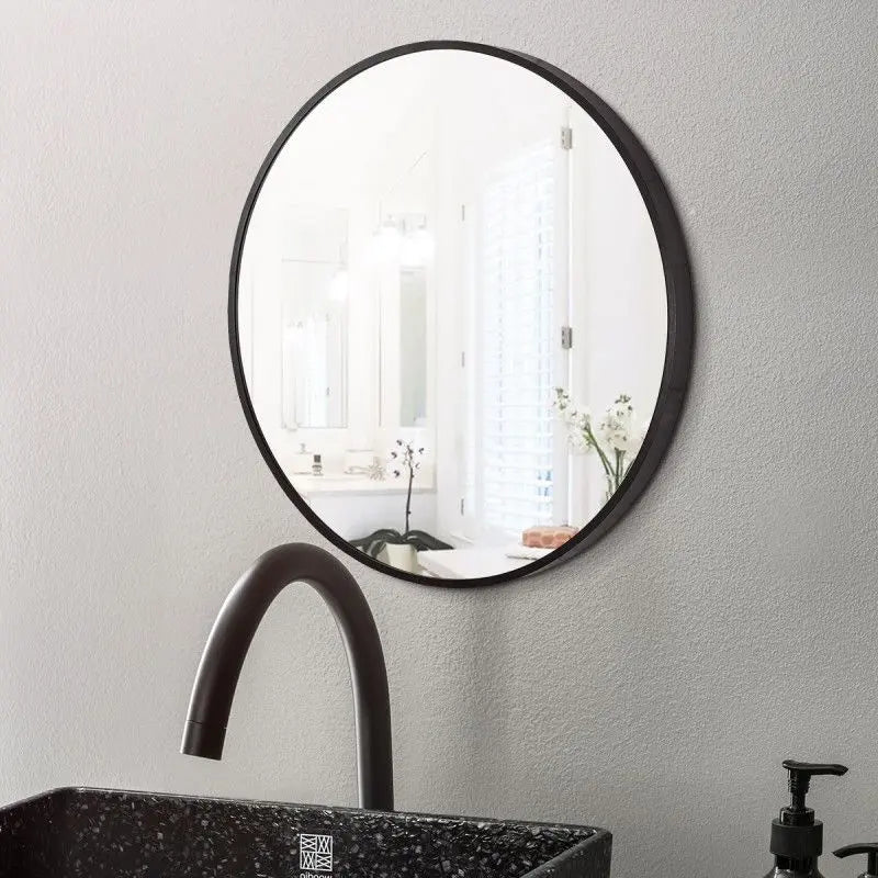 800x800x40mm Black Aluminum Framed Round Bathroom Wall Mirror with Brackets FIL Kitchen Bathroom