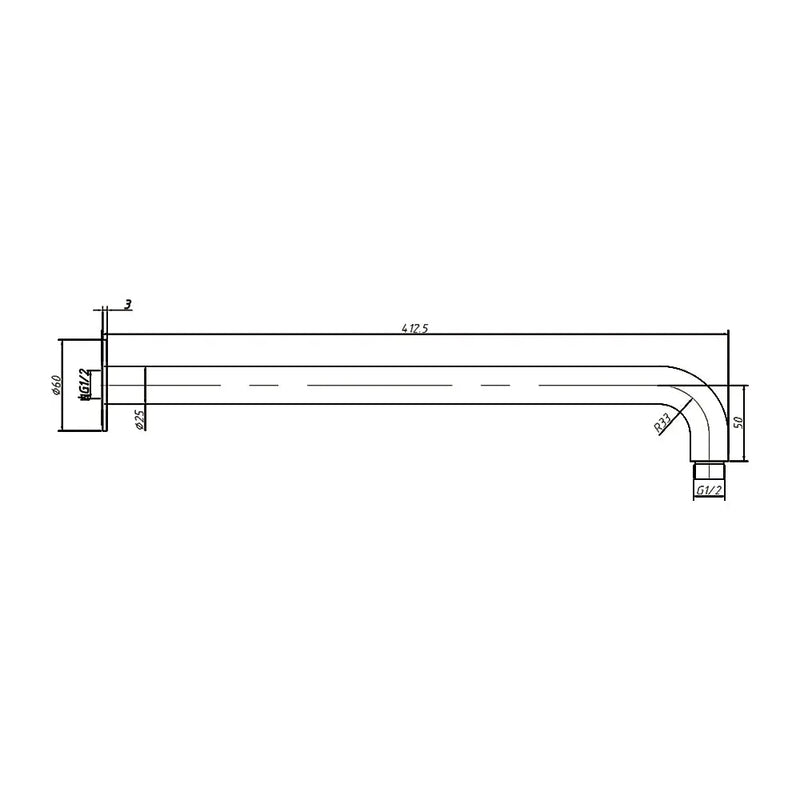 Amoza Straight Wall Shower Arm - dimensions