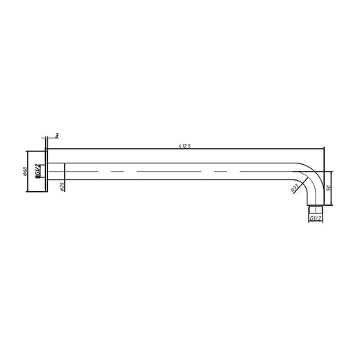 Amoza Straight Wall Shower Arm - dimensions
