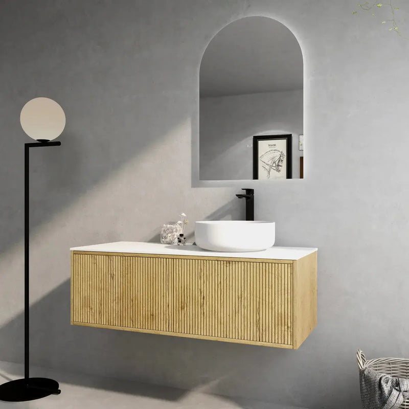 Bellevue Ensuite Slim Wall Hung Vanity Prime Oak 900X386X380mm/1200X386X380mm - FIL Kitchen Bathroom