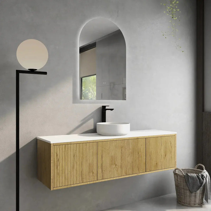 Bellevue Ensuite Slim Wall Hung Vanity Prime Oak 590X386X380mm/740X386X380mm/1500X386X380mm - FIL Kitchen Bathroom