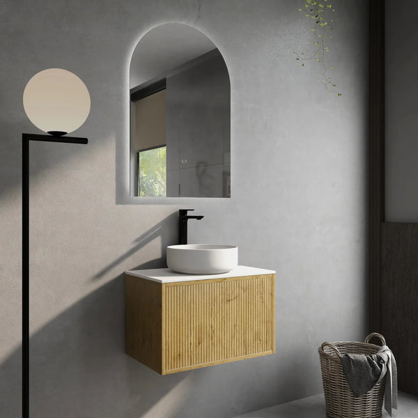 Bellevue Ensuite Slim Wall Hung Vanity Prime Oak 590X386X380mm/740X386X380mm/1500X386X380mm