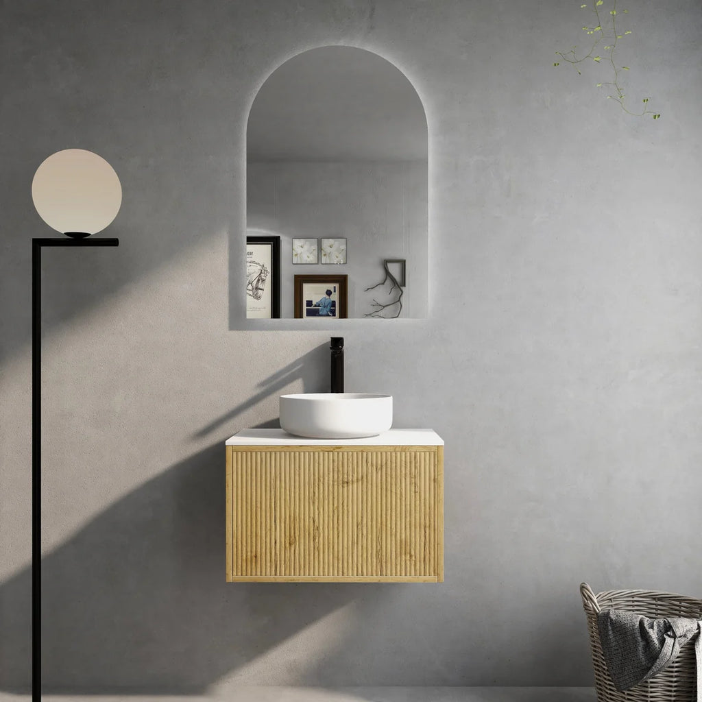 Bellevue Ensuite Slim Wall Hung Vanity Prime Oak 590X386X380mm/740X386X380mm/1500X386X380mm