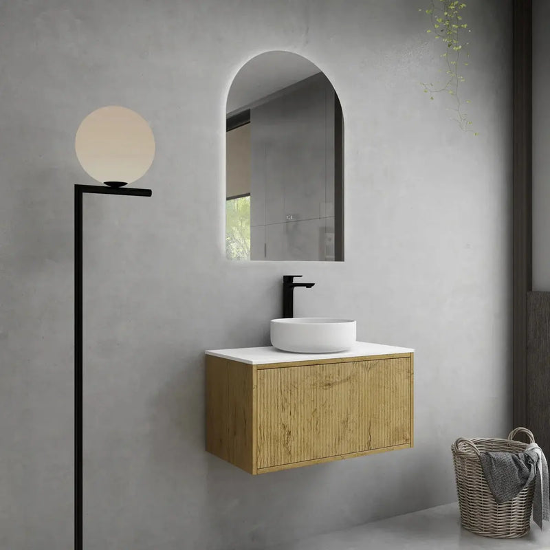Bellevue Ensuite Slim Wall Hung Vanity Prime Oak 590X386X380mm/740X386X380mm/1500X386X380mm - FIL Kitchen Bathroom