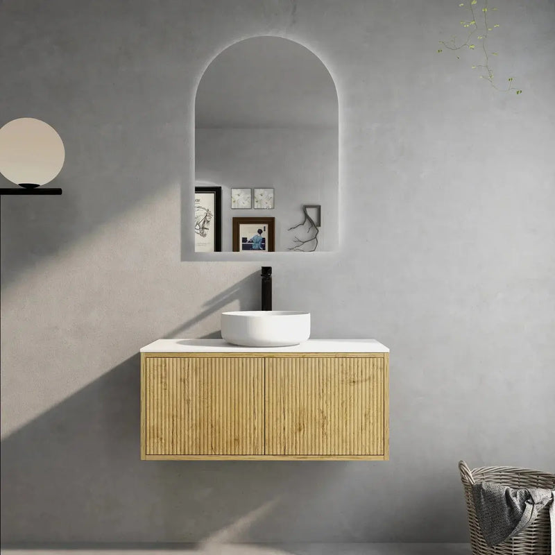 Bellevue Ensuite Slim Wall Hung Vanity Prime Oak 900X386X380mm/1200X386X380mm - FIL Kitchen Bathroom