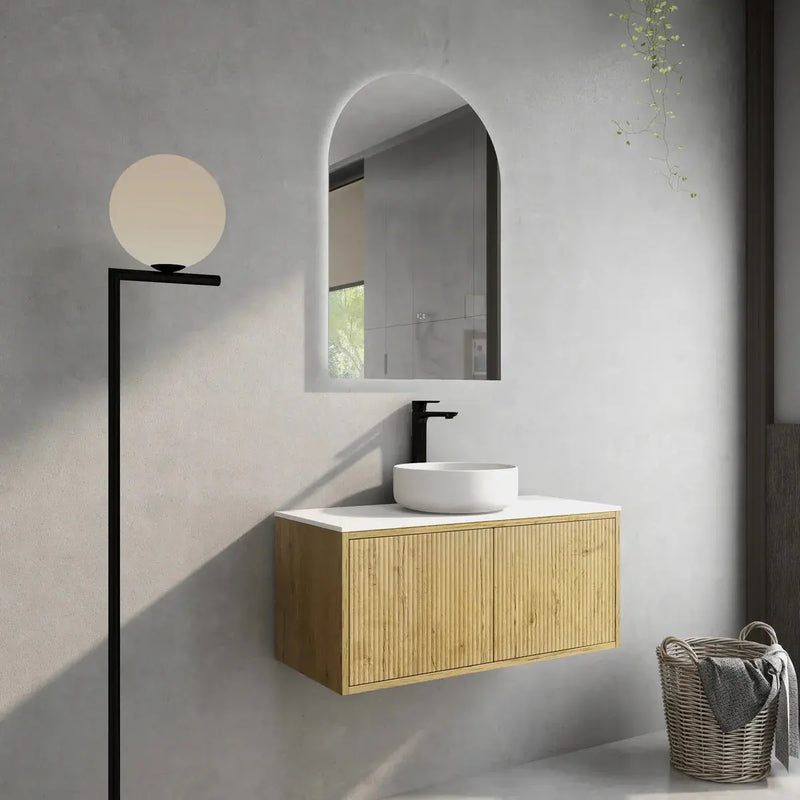 Bellevue Ensuite Slim Wall Hung Vanity Prime Oak 900X386X380mm/1200X386X380mm - FIL Kitchen Bathroom