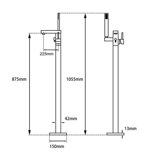 Square Brushed Nickel Freestanding Bath Mixer With Handheld Shower FIL Kitchen Bathroom