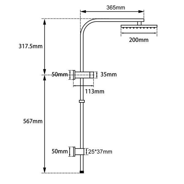 8'' Square Black & Rose Gold Shower Station Top Water Inlet