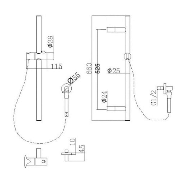 Round Stainless Steel Rail with Handheld Shower,Fixed Wall Connector Set Colours