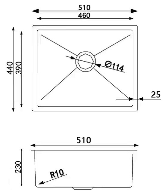 510 X 440 X 230mm Single Bowl Top/Undermount Kitchen/Laundry Stainless Steel Sink