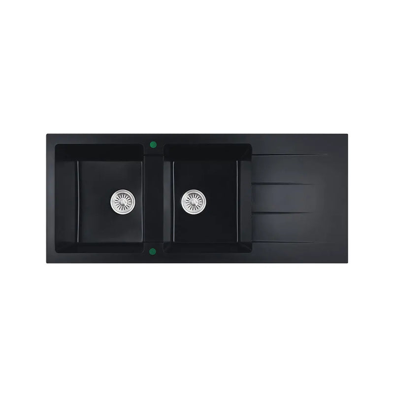 Cora Black Granite Sink Double Bowl With Drainer - FIL Kitchen Bathroom