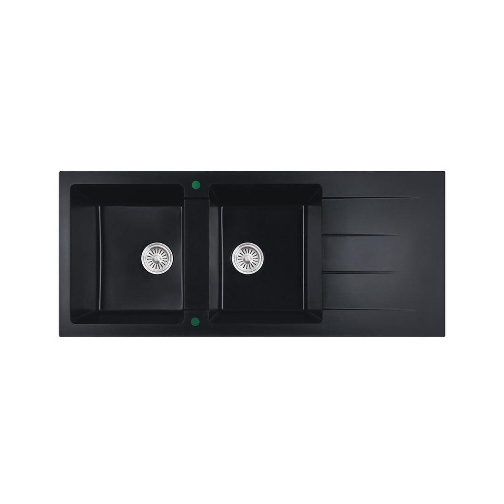 Cora Black Granite Sink Double Bowl With Drainer