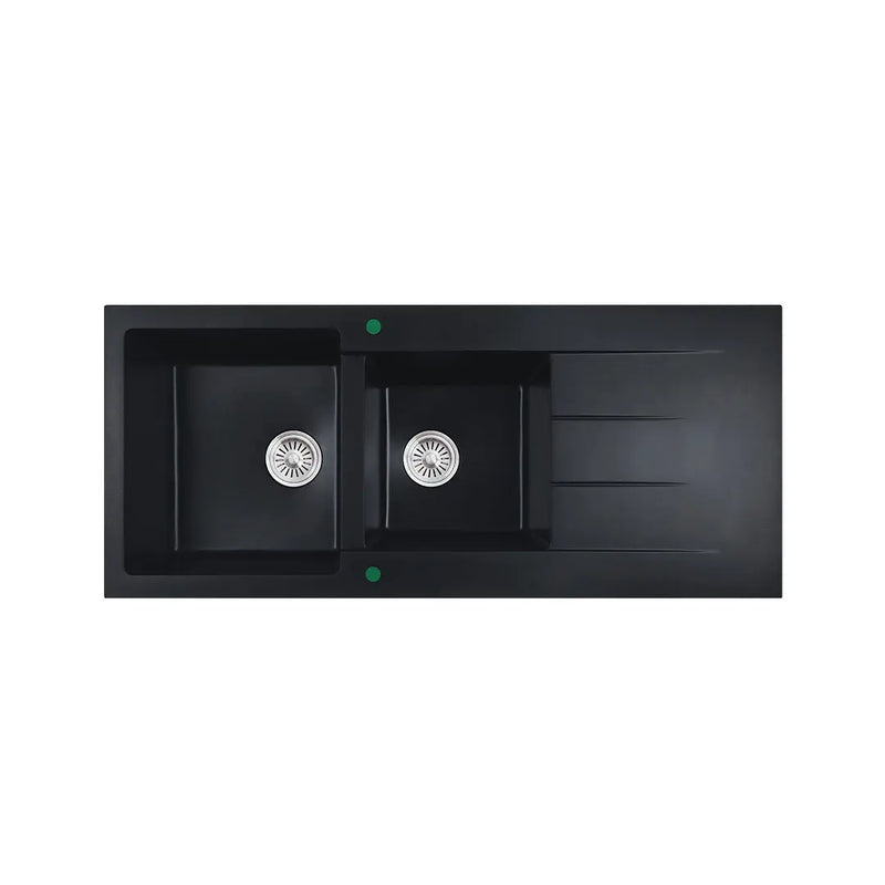 Cora Black Granite Sink One & Half Bowl With Drainer - FIL Kitchen Bathroom
