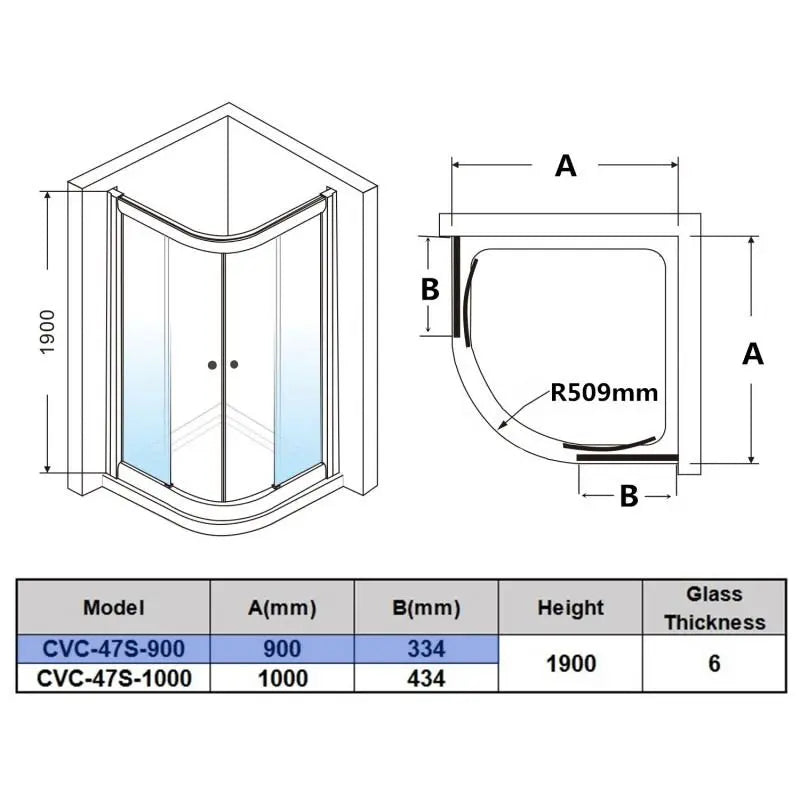 Covey Australia  900 mm Round Corner Sliding Framed Shower Screen - FIL Kitchen Bathroom
