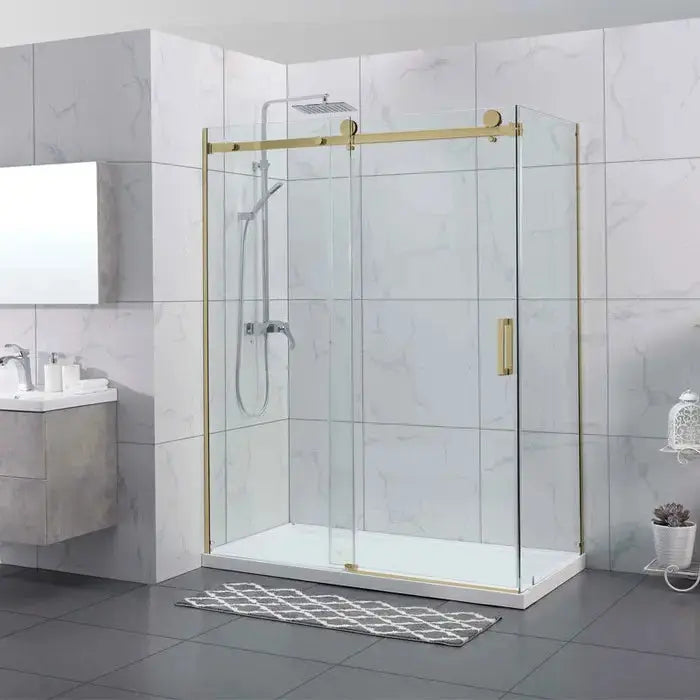 FRAMELESS SLIDING DOOR WALL TO WALL BRUSHED GOLD FIL Kitchen Bathroom