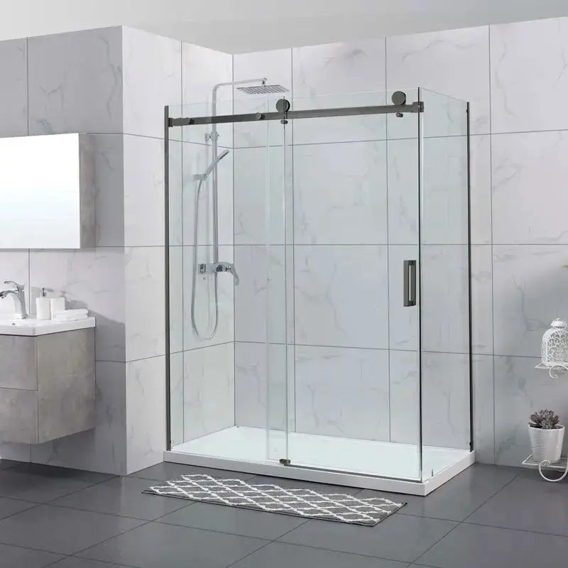 FRAMELESS SLIDING DOOR WALL TO WALL GUNMETAL FIL Kitchen Bathroom