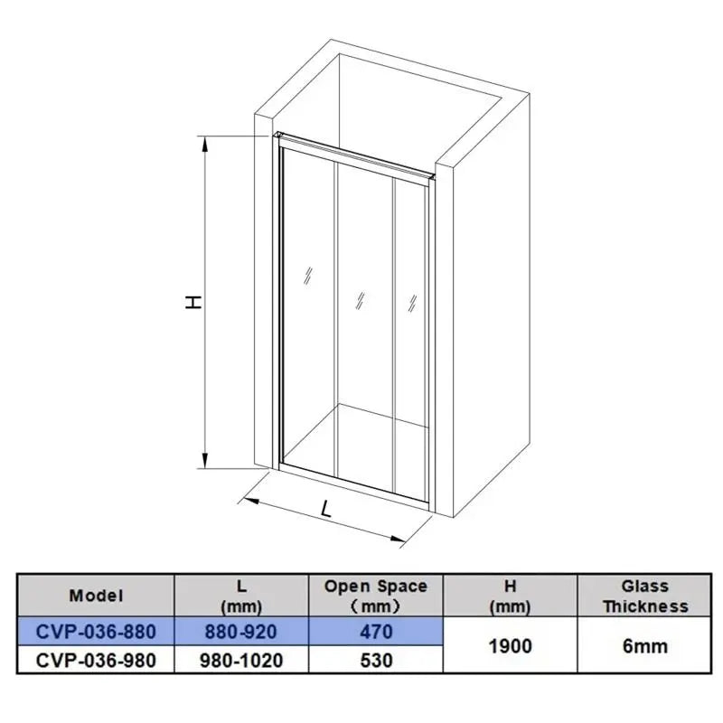 Covey Australia Wall to Wall Shower Screen | 880 - 920 mm - FIL Kitchen Bathroom