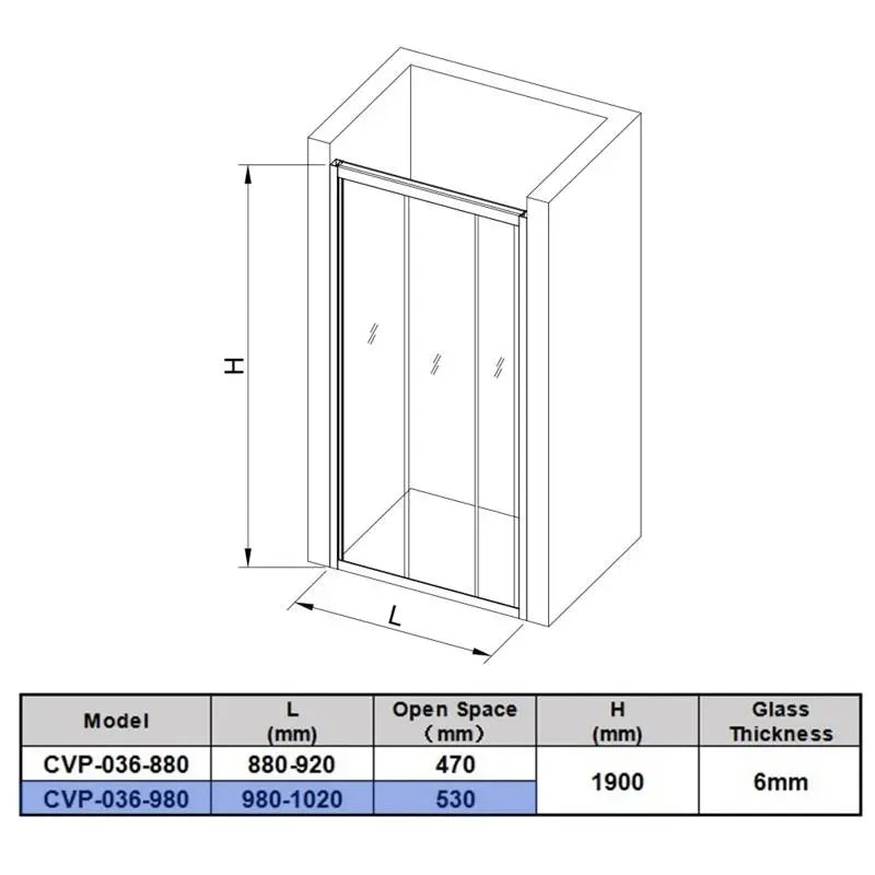 Covey Australia 980 - 1020 mm Wall to Wall Shower Screen - FIL Kitchen Bathroom