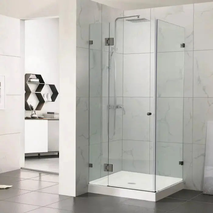 FRAMELESS HINGE DOOR WALL TO WALL GUN METAL Corner Pivot Door FIL Kitchen Bathroom