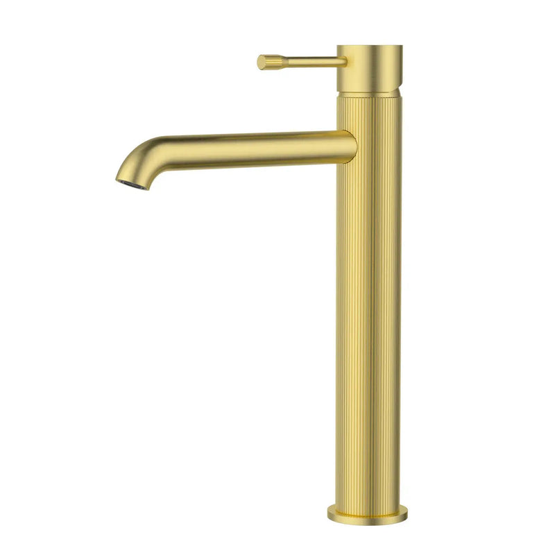 IKON Linie High Rise Brushed Gold Tall Basin Mixer Tap - FIL Kitchen Bathroom