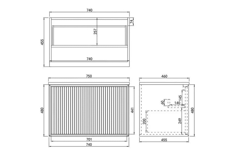 WALL HUNG VANITY PVC MATTE BLACK 600MM/750MM/900MM/1200MM/1500mm CETO