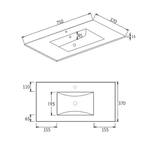 SLIM CERAMIC VANITY TOP 750X370mm FIL Kitchen Bathroom