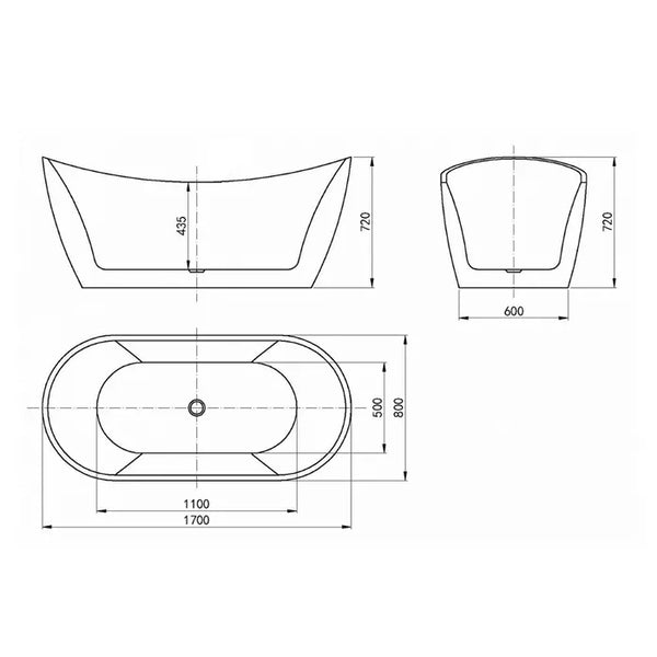 VIVA HIGH BACK FREESTANDING BATHTUB 1700X800X720 NF GLOSS WHITE