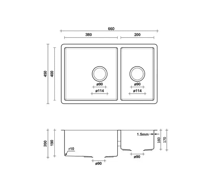 ARTE SINK 66D 660X450X200mm FIL Kitchen Bathroom