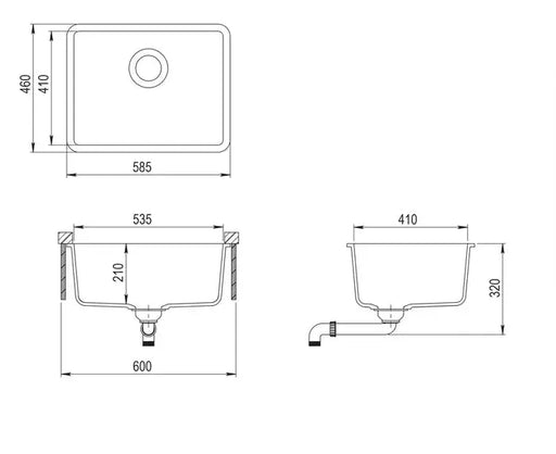 VIVA GRANITE SINK BLACK 585X460 FIL Kitchen Bathroom