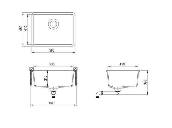 VIVA SINGLE BOWL 585X460 GRANITE KITCHEN SINK