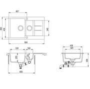 GRANITE SINK BLACK 1 & 1/2 BOWL FIL Kitchen Bathroom