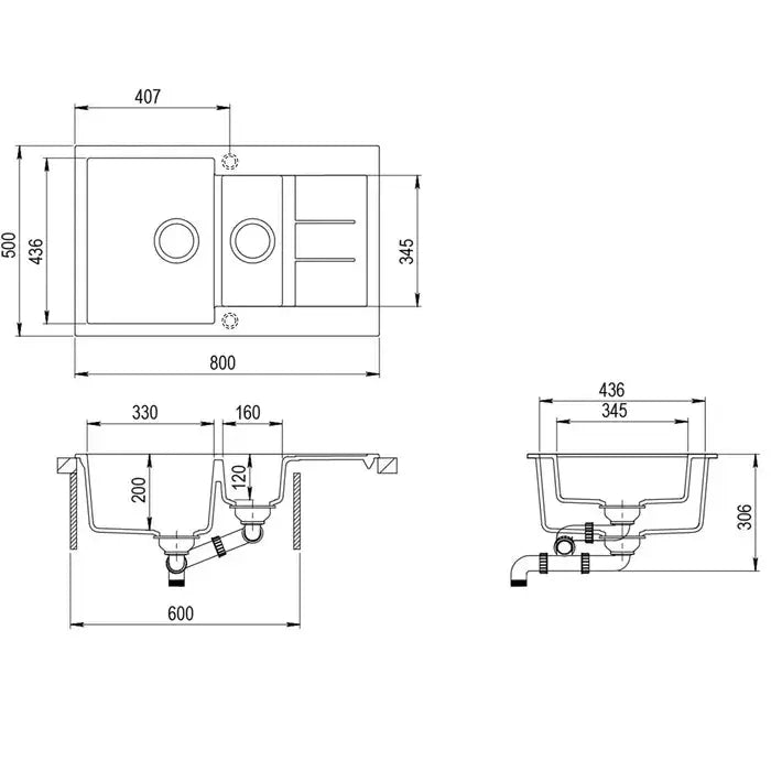 GRANITE SINK BLACK 1 & 1/2 BOWL FIL Kitchen Bathroom
