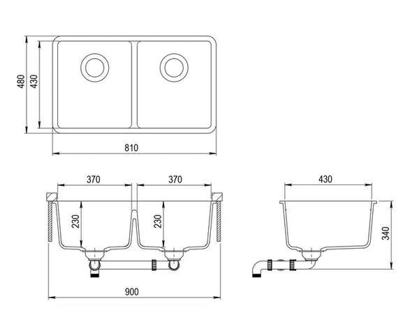 VIVA DOUBLE BOWL GRANITE SINK BLACK 810X480