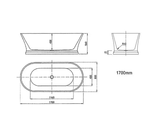 HAMPTON FREESTANDING BATHTUB 1700 NF & GLOSS WHITE FIL Kitchen Bathroom
