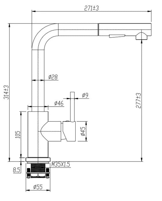 PULL OUT KITCHEN MIXER CHROME/BLACK