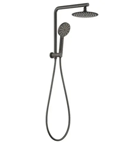Pavia Compact Twin Shower with 200mm Round Head Gunmetal FIL Kitchen Bathroom