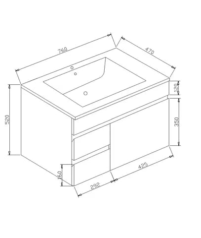 PAVIA PVC 750X460 WH LHD VANITY