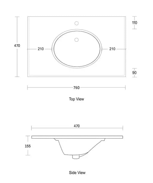ENGINEERING STONE VANITY TOP 750X460 WITH OVAL BASIN FIL Kitchen Bathroom