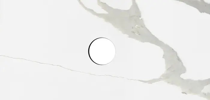 QUARTZ STONE 1200X465X20MM STATUARIO - WASTE HOLE 220MM FIL Kitchen Bathroom